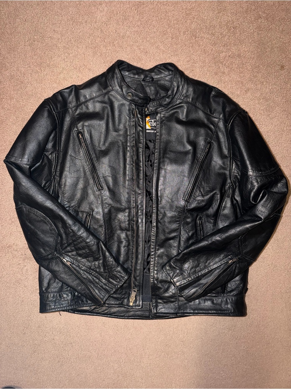 Men's Black Leather Motorcycle Jacket - Xelement